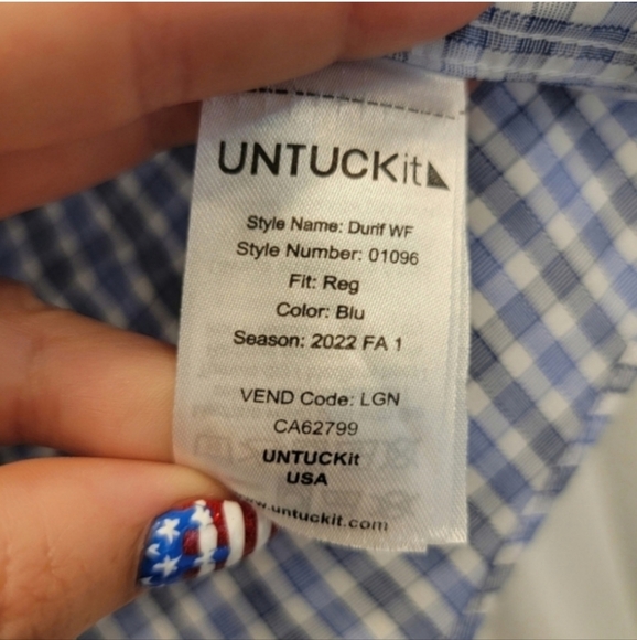 Untuckit Durif WF Regular Fit Blue Wrinkle Free Button Down Shirt Size Large - Picture 4 of 10